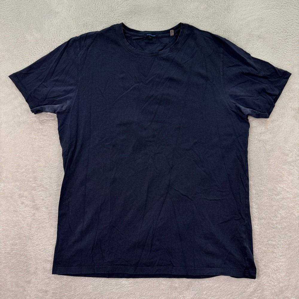 Patrick Assaraf Mens XL Navy Blue Cotton Stretch Crew Neck T Shirt Casual Adult